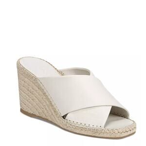 Vince Leather Espadrille Wedge 'Gaelan' Square Toe Sandals Ivory Made in Spain 6
